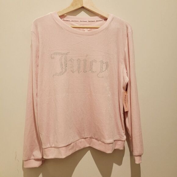 Juicy Couture Pink Bedazzle JUICY Spellout Jogger Set Sleepwear Loungewear LARGE - Picture 2 of 9